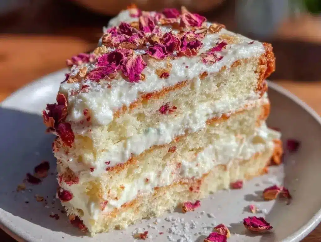 rose petal vanilla bean layer cake - featured image