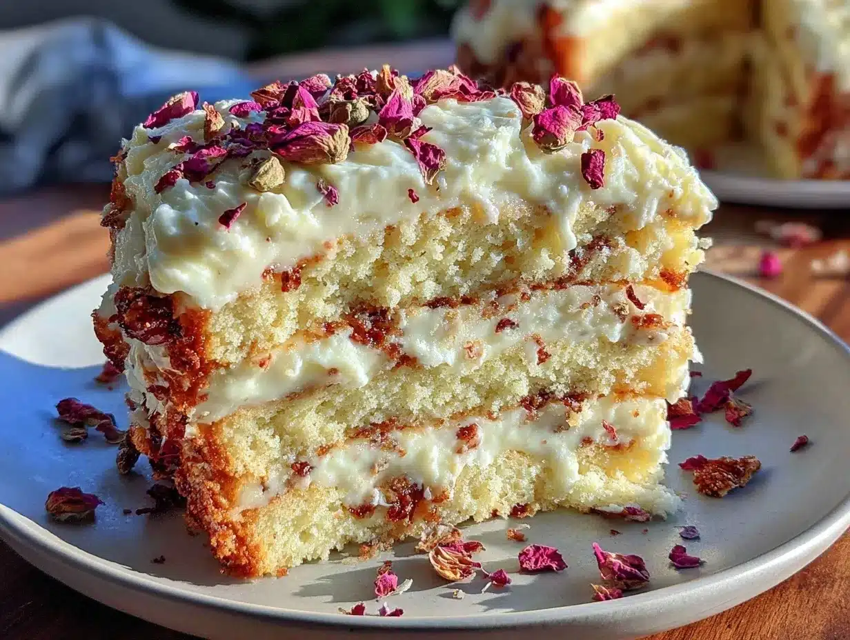 rose petal vanilla bean layer cake preparation steps