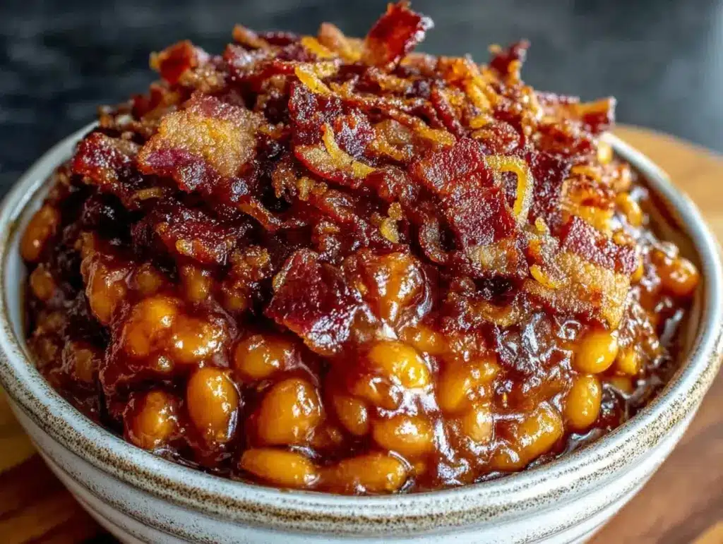 slow cooker bbq baked beans - featured image