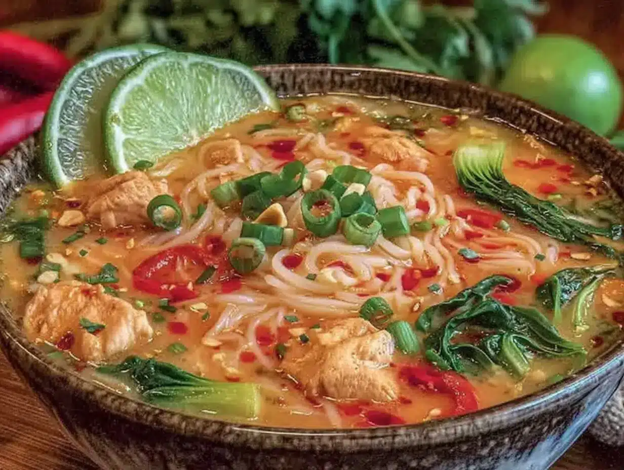 Thai coconut curry noodle soup preparation steps